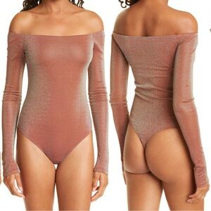 ALIX NYC Addison Off the Shoulder Long Sleeve Metallic Glitter Bodysuit NWT